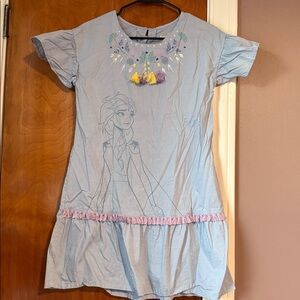 Blue Short Sleeve Dress with Embroidered Design
